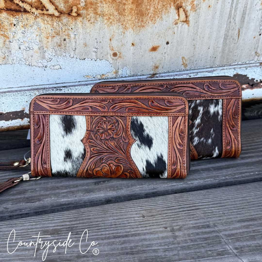 Lucille Cowhide Tooled Leather Wallet Wristlet
