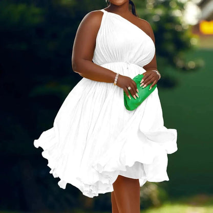 Luxe Couture Ruffle Midi Dress with Flowing Pleats for Effortless Elegance - MANDOTOS
