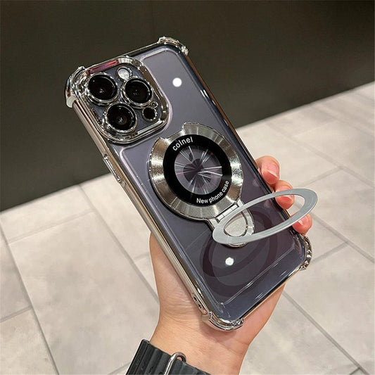 Luxury Plating Shockproof Magnetic Bracket For Magsafe Clear Case For iPhone 15 16 14 13 12 11 Pro Max With Holder Stand Cover - MANDOTOS