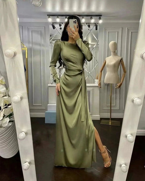 Mandotos waist-fitting irregular dress featuring a stylish, flowing design perfect for elegant occasions.