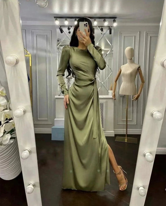 Mandotos waist-fitting irregular dress featuring a stylish, flowing design perfect for elegant occasions.