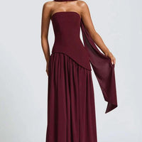 Cherry Lacquer Maliyah Maxi Dress with Chiffon Skirt & Scarf - MANDOTOS