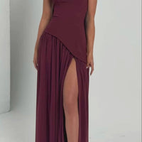 Cherry Lacquer Maliyah Maxi Dress with Chiffon Skirt & Scarf - MANDOTOS
