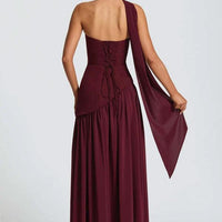 Cherry Lacquer Maliyah Maxi Dress with Chiffon Skirt & Scarf - MANDOTOS
