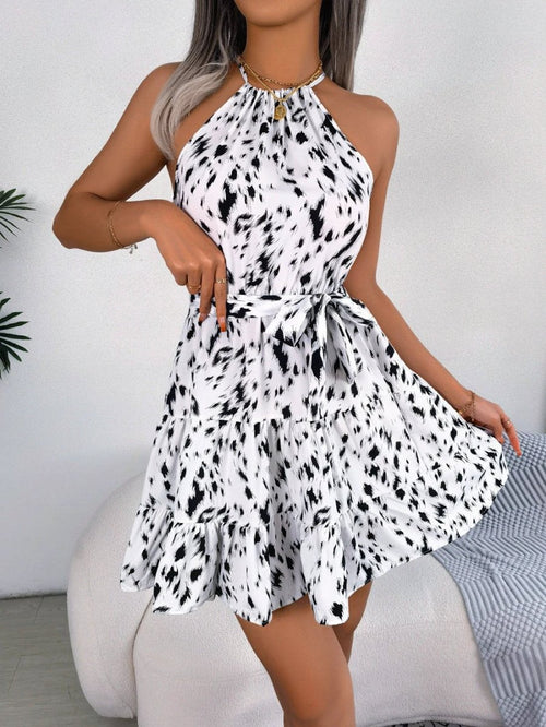 Chiffon Leopard Print Ruffled Swing Dress for Women, Available in Multiple Colors MANDOTOS