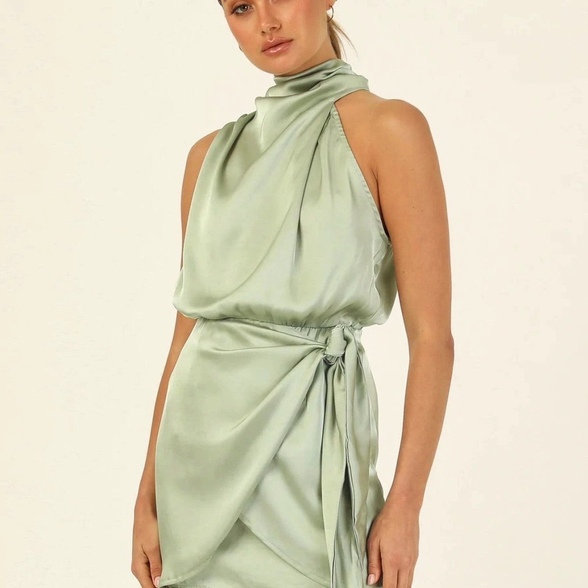 Elegant Halter Neck Dress Fashion Sleeveless Waist-tied Short Dresses For Evening Party Clothing Women MANDOTOS
