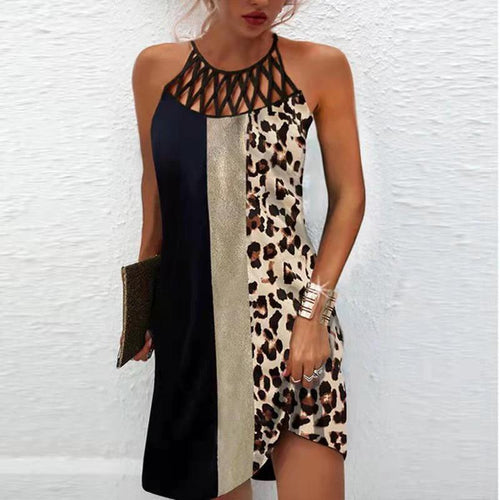Mandotos casual summer halterneck dress with vibrant fashion print, perfect for women's warm-weather style.