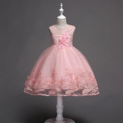 First Communion Flower Girl Dress - Mandotos Lace Trim Tulle Bead Embroidery - MANDOTOS