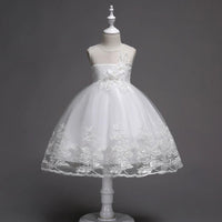 First Communion Flower Girl Dress - Mandotos Lace Trim Tulle Bead Embroidery - MANDOTOS