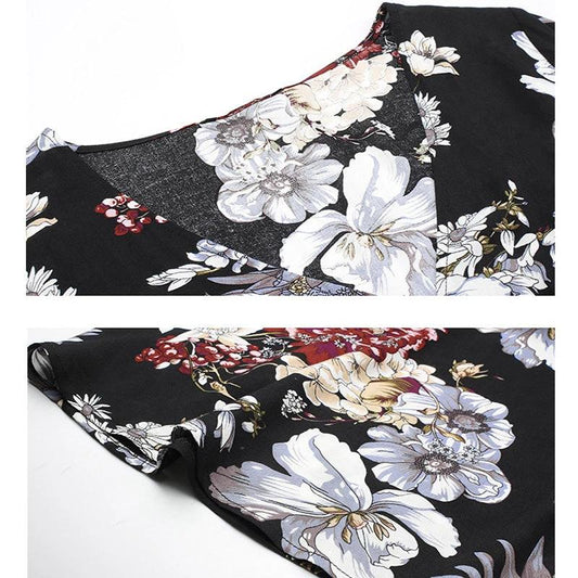 Floral Summer Beach Dress With V Neck Elastic Waist Dresses For Women MANDOTOS