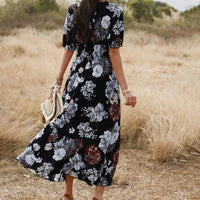 Floral Summer Beach Dress With V Neck Elastic Waist Dresses For Women MANDOTOS