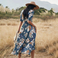 Floral Summer Beach Dress With V Neck Elastic Waist Dresses For Women MANDOTOS