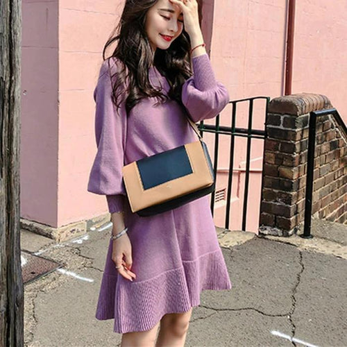 French style orange sweater skirt for fall and winter MANDOTOS