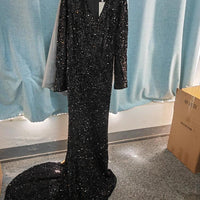 Grey Long Sleeve Sequin Evening Dress MANDOTOS