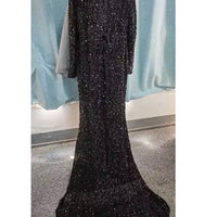 Grey Long Sleeve Sequin Evening Dress MANDOTOS