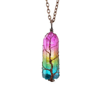 Hot Selling Stone Crystal Pillar Tree Of Life Pendant Ins Fashion Necklace MANDOTOS