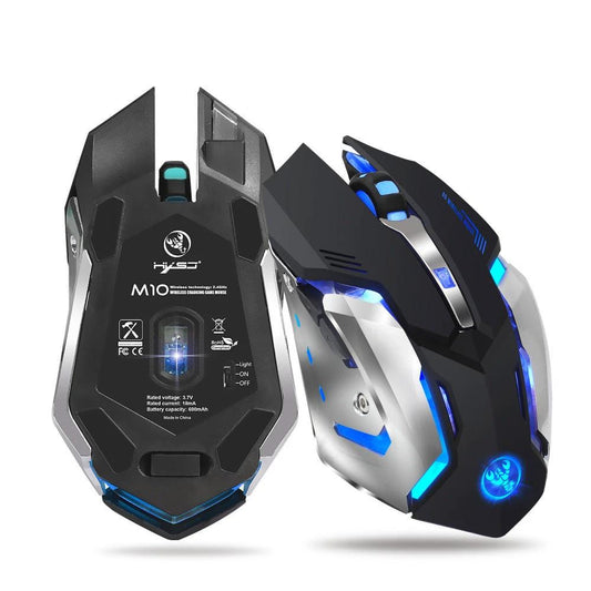 Mandotos wireless gaming mouse with glowing LED lights and 2.4GPI connectivity, designed for precision gaming.