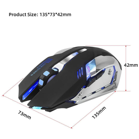 Mandotos HXSJ wireless gaming mouse with glowing LED lights and 2.4GPI wireless connectivity for smooth gaming performance.
