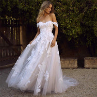 Lace Wedding Dresses Off The Shoulder Appliques A-Line Bride Dress Princess Wedding Gown Bridal Dress MANDOTOS