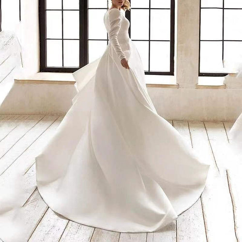 Ladies Style White Dress Satin Surface Was Thin And High French Temperament Dress Long Skirt MANDOTOS