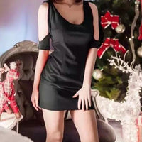 Low Cut Off Shoulder Base Mini Skirt Dress MANDOTOS