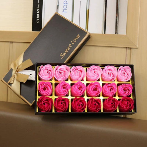 Mandotos 18 Rose Gradient Soap Flower Bouquet with pink gradient handmade soap roses, gift set.
