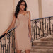 Mandotos Beige Bandage Dress Evening Strap For Women Knee Length Cocktail Attire Formal Occasions MANDOTOS