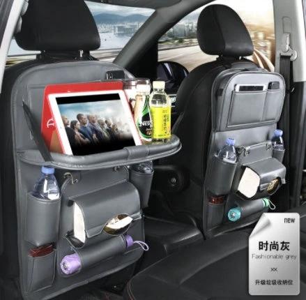 Mandotos PU leather car organizer seat back tray, waterproof and durable, ideal for keeping car essentials tidy and accessible.
