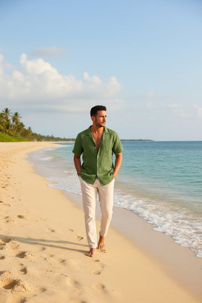 Men's Casual Beach Shirt - Short Sleeve Button Down for Effortless Summer Style MANDOTOS