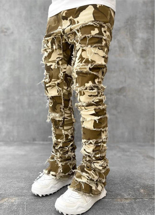 Men's Stacked Jeans - Individual Patched, Long Tight Fit Trousers for Bold Style MANDOTOS