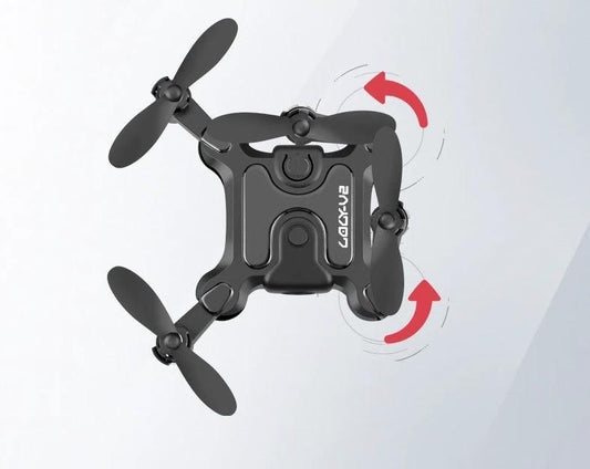 Mini folding drone by MANDOTOS with compact design, four propellers, and remote control, suitable for aerial photography and fun flying.
