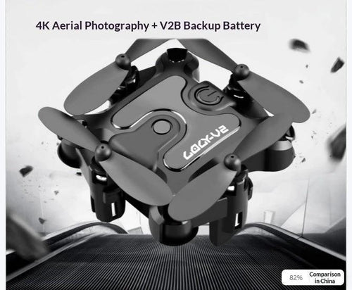Mini folding drone by MANDOTOS with compact design, four propellers, and remote control, suitable for easy outdoor flying.