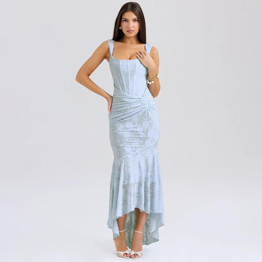 Purple Mozision off-shoulder backless evening dress for women, sleeveless strapless ruched bodycon style, perfect for club and party.