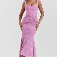 Mozision Off-shoulder Backless Sexy Evening Dress For Women Purple Sleeveless Strapless Ruched Bodycon Club Party Dress MANDOTOS
