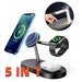 Multifunctional Five-In-One Magnetic Wireless Charging Watch Headset Desktop Mobile Phone Holder Charger 15W Fast Charge MANDOTOS