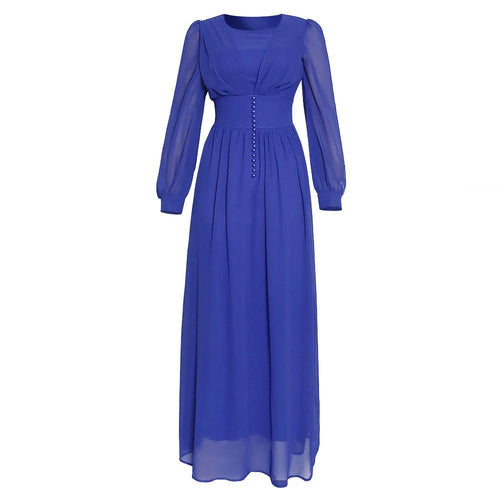 Mandotos Muslim women's long sleeve chiffon dress with modest design, flowing fabric, and elegant style.