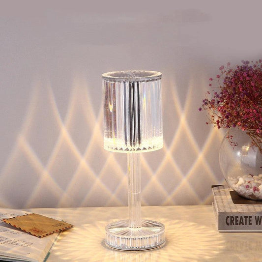 Mandotos crystal table lamp with diamond design, warm LED lighting, ideal for home decor, hotel decoration, or romantic night light.