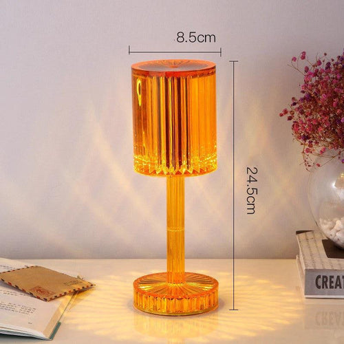 Mandotos crystal table lamp with diamond design, warm LED lighting, perfect for hotel decor, romantic ambiance, and home night lighting.