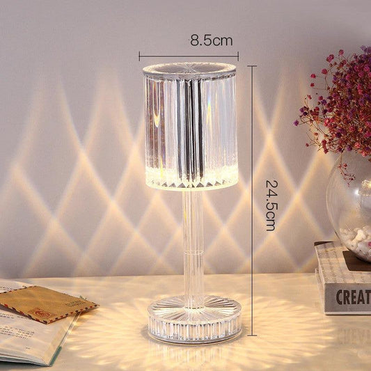 Mandotos crystal table lamp with diamond design, warm LED lighting, ideal for home decor, romantic ambiance, and hotel decoration.