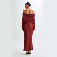 New One-shoulder Knitted Long-sleeved Dress Sexy Beach Holiday Long Dresses Womens Clothing MANDOTOS