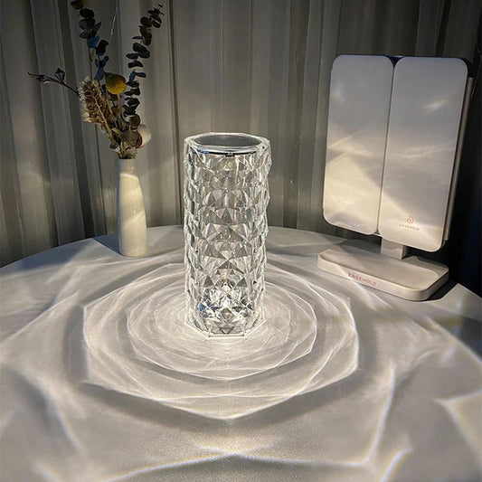 Mandotos Nordic crystal USB table lamp with touch dimming, rose projector, diamond night light, bedroom decor, atmospheric illumination