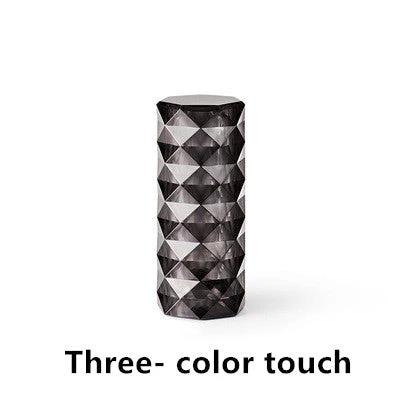 Mandotos Nordic crystal USB table lamp with touch dimming, diamond night light, rose projector, ideal for bedroom decor.