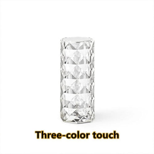 MANDOTOS Nordic Crystal USB Table Lamp with touch dimming, diamond design, rose projector, ideal for bedroom decor.