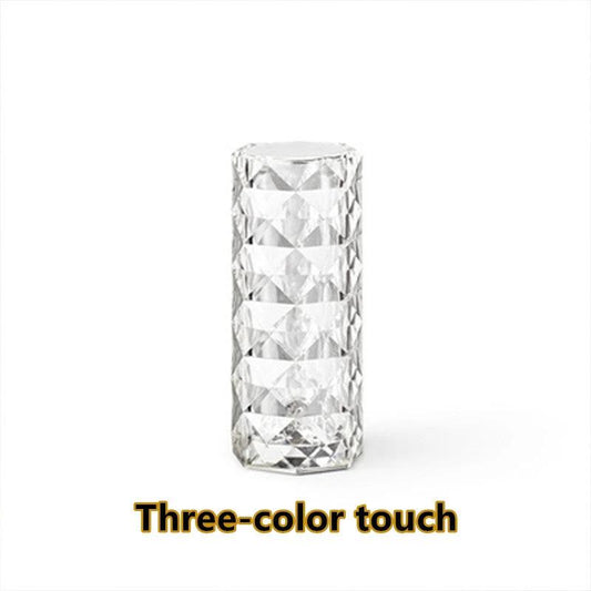 MANDOTOS Nordic Crystal USB Table Lamp with touch dimming, diamond design, rose projector, ideal for bedroom decor.