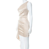 One-shoulder Sleeveless Mini Dress Sexy Slim Backless Skirt Party Wedding Dresses Womens Clothing MANDOTOS