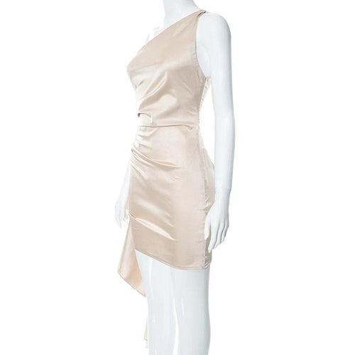 One-shoulder Sleeveless Mini Dress Sexy Slim Backless Skirt Party Wedding Dresses Womens Clothing MANDOTOS