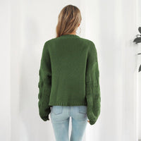 Puff Sleeve Cardigan Sweater Women Clothes Front Chunky Knitwear Coat MANDOTOS