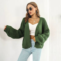 Puff Sleeve Cardigan Sweater Women Clothes Front Chunky Knitwear Coat MANDOTOS