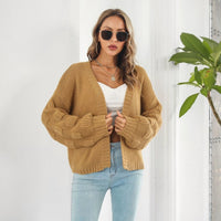Puff Sleeve Cardigan Sweater Women Clothes Front Chunky Knitwear Coat MANDOTOS