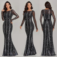 Sequins Women Maxi Dresses Long Sleeve Female Party Dresses MANDOTOS